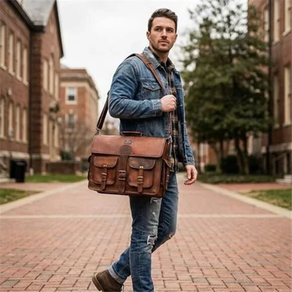 cuero Leather Messenger Bag for Men, 18 Inch Laptop Crossbody, Handmade Leather